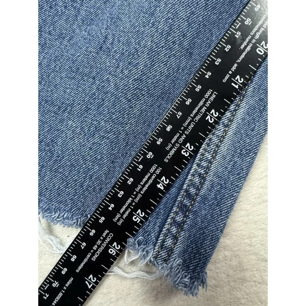 Levis 505 Mens Jeans 36x29 Regular Fit Straight Leg Blue Denim Raw Hem